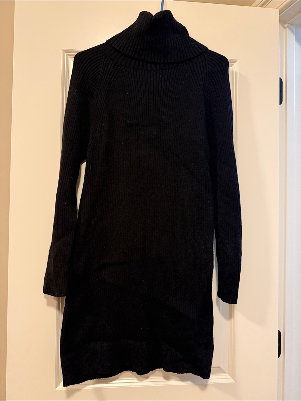 Black Turtleneck Ribbed Knit Sweater Dress - Women size S